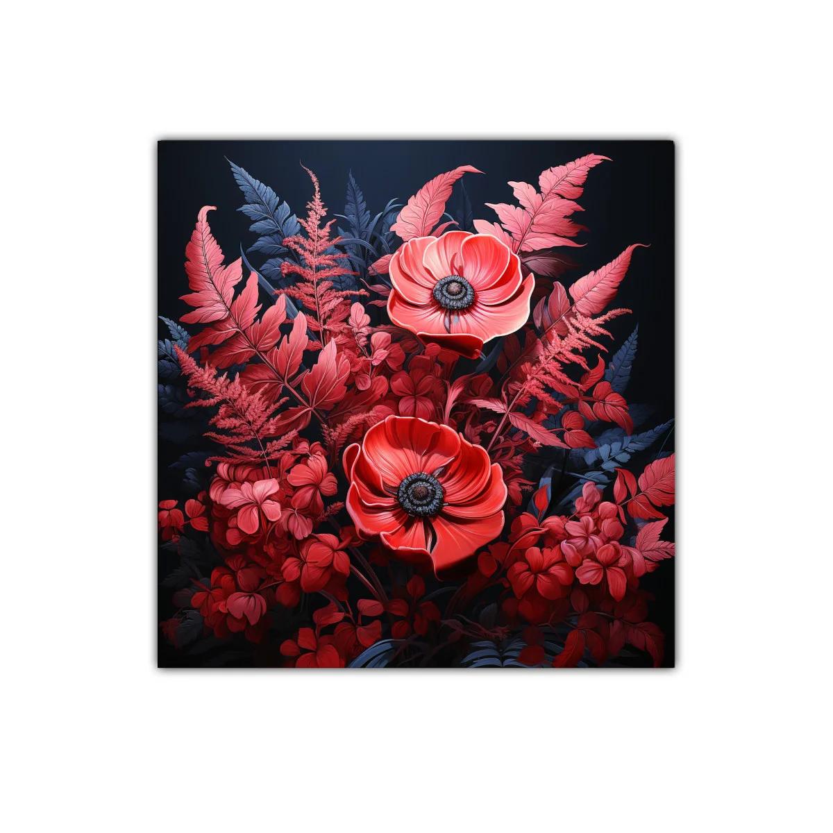 Elegante ramo floral en tonos rojos y azul oscuro — imagen principal