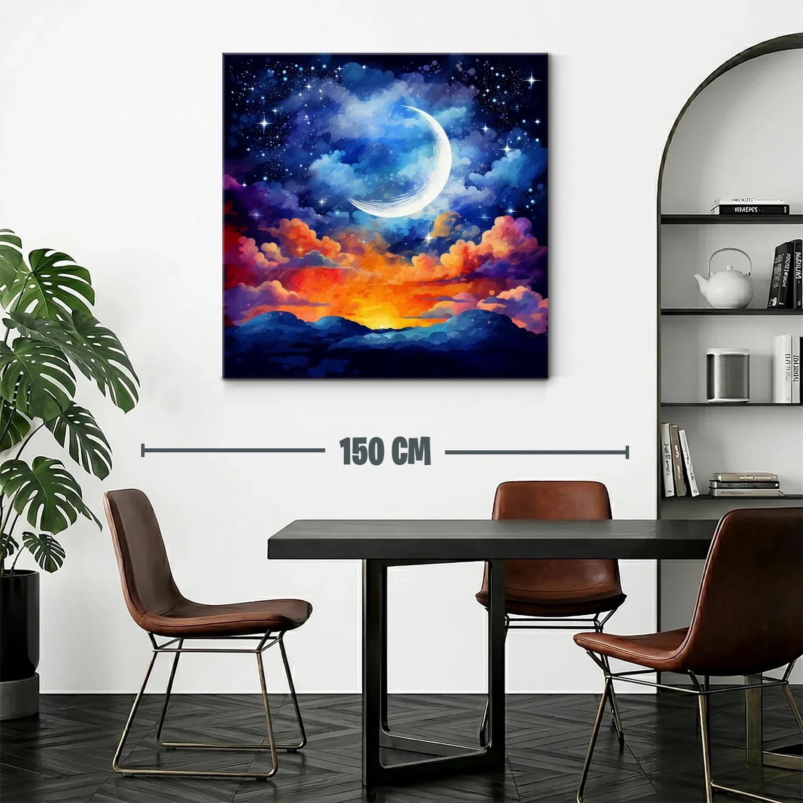 Atardecer celestial con luna creciente y cielo estrellado — miniatura 2