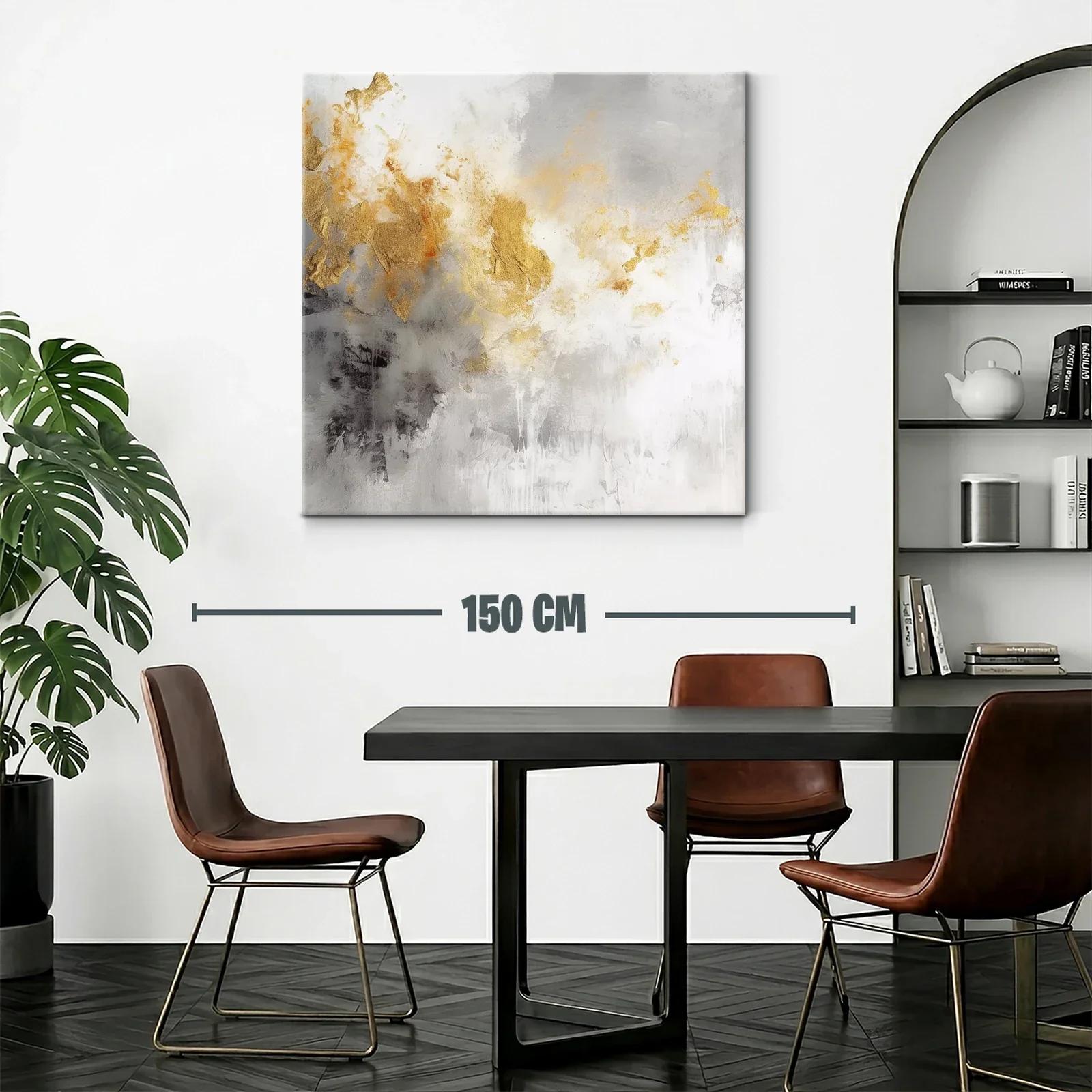Cuadro abstracto con tonos dorados y grises modernos — miniatura 2
