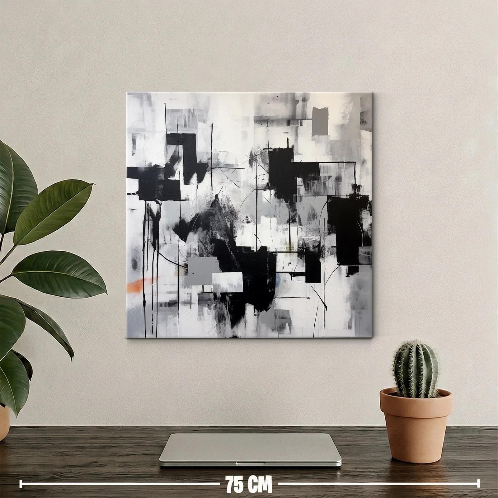 Cuadro abstracto moderno en tonos neutros y contrastes intensos — miniatura 2