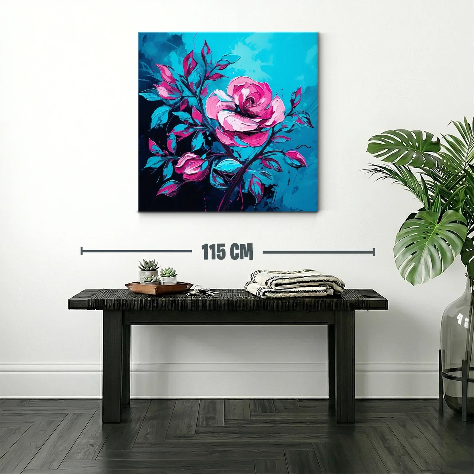 Rosa vibrante con hojas en tonos azules y fucsias — miniatura 2