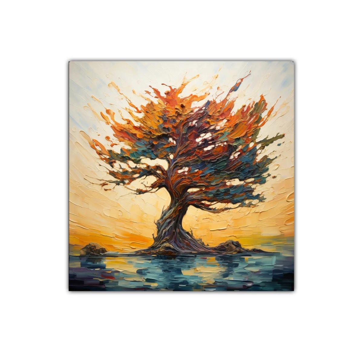 Árbol vibrante en paisaje de tonos cálidos y agua reflejada — miniatura 1