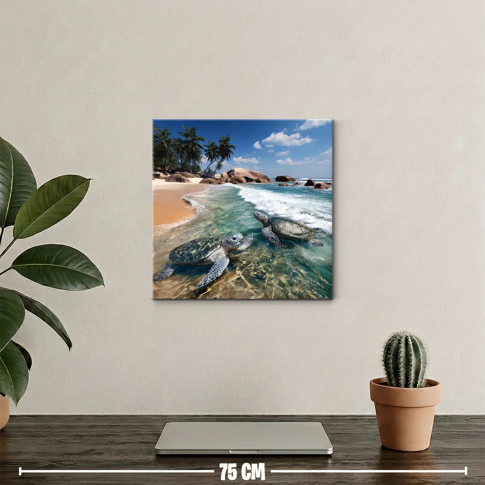 Tortugas en playa tropical bajo cielo despejado — miniatura 2