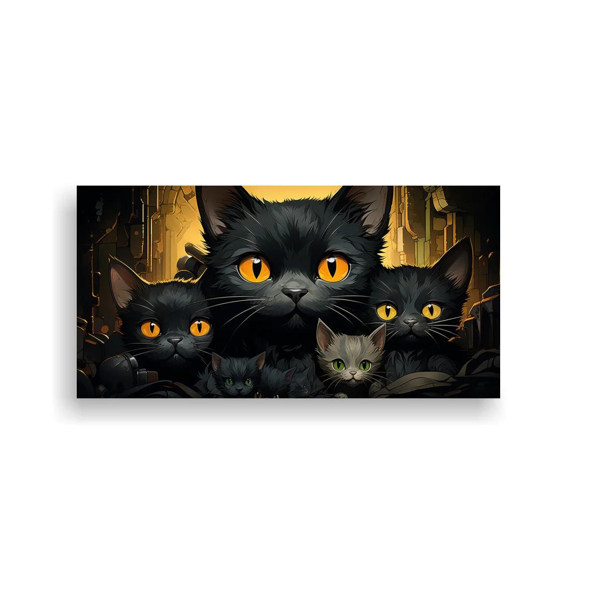 Cuadro grupo de gatos negros con ojos brillantes