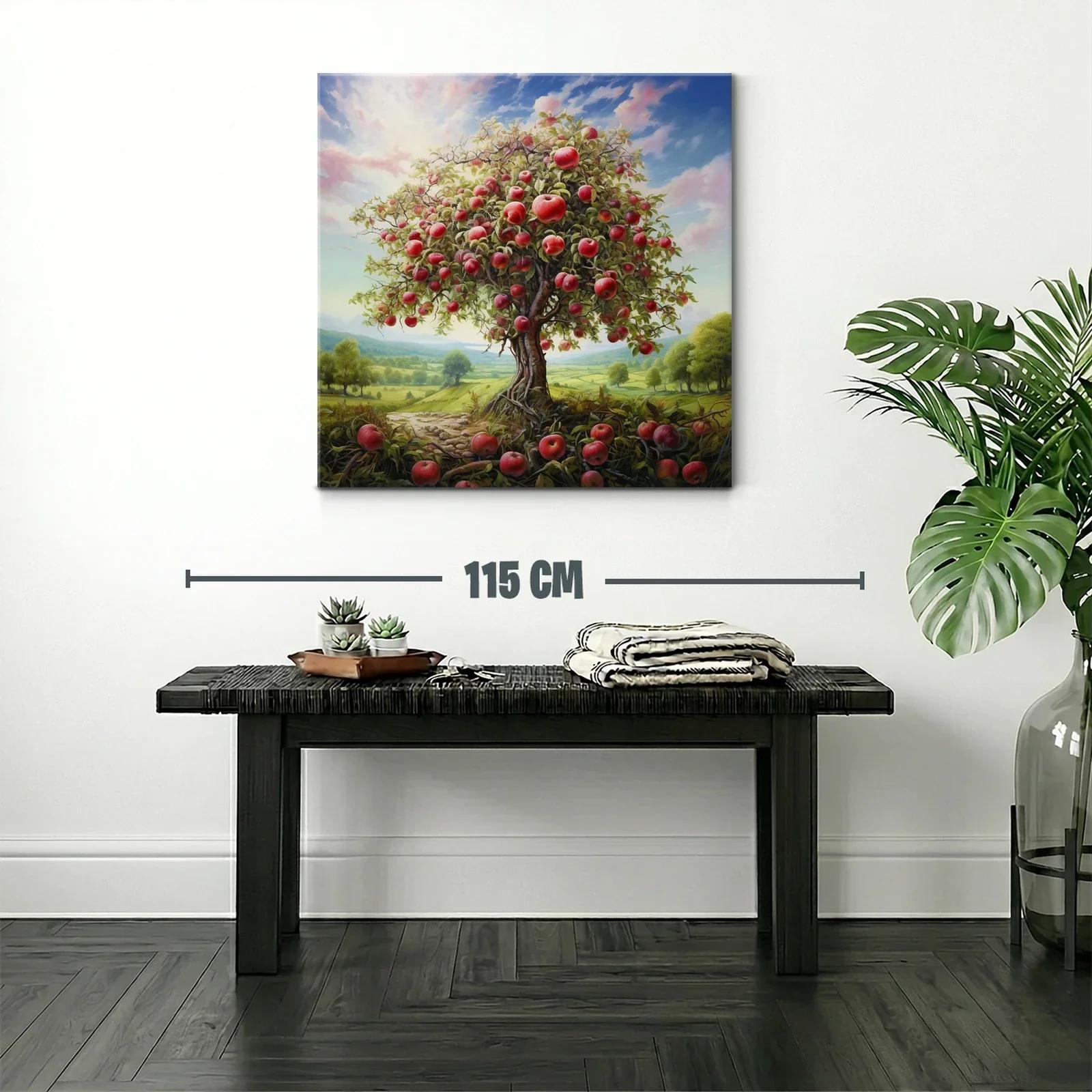 Árbol frutal cargado de manzanas en paisaje campestre — miniatura 2