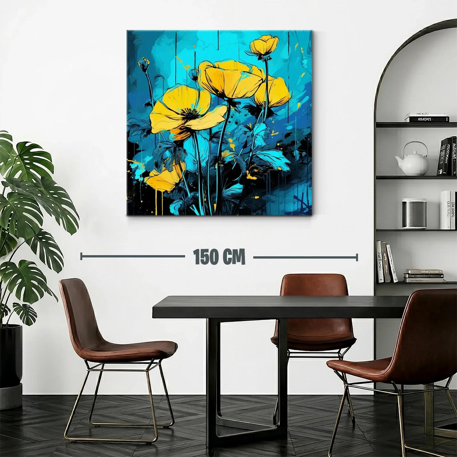Cuadro floral con tonos vibrantes en azul y amarillo — miniatura 2