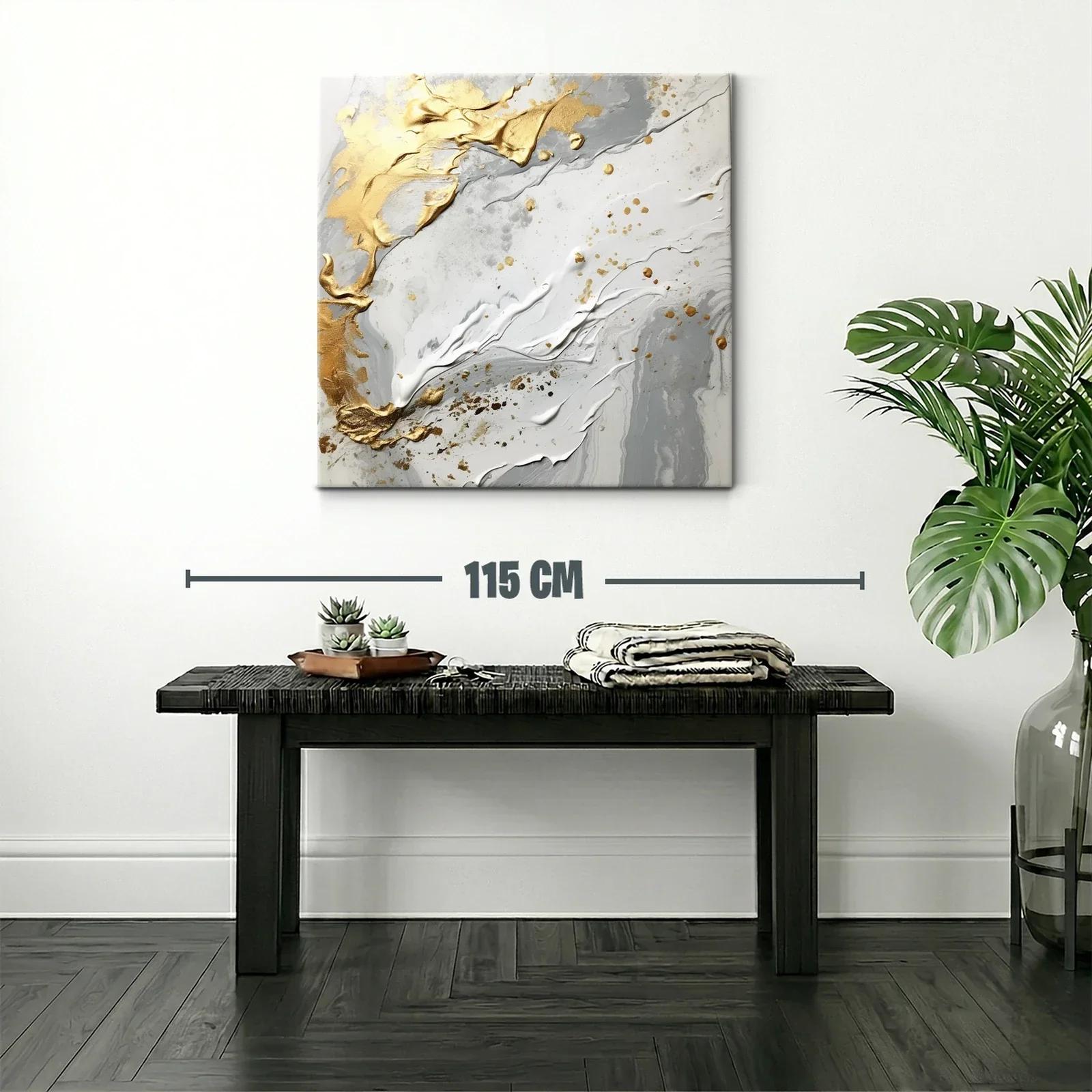 Cuadro abstracto tonos dorados y grises con relieve elegante — miniatura 2