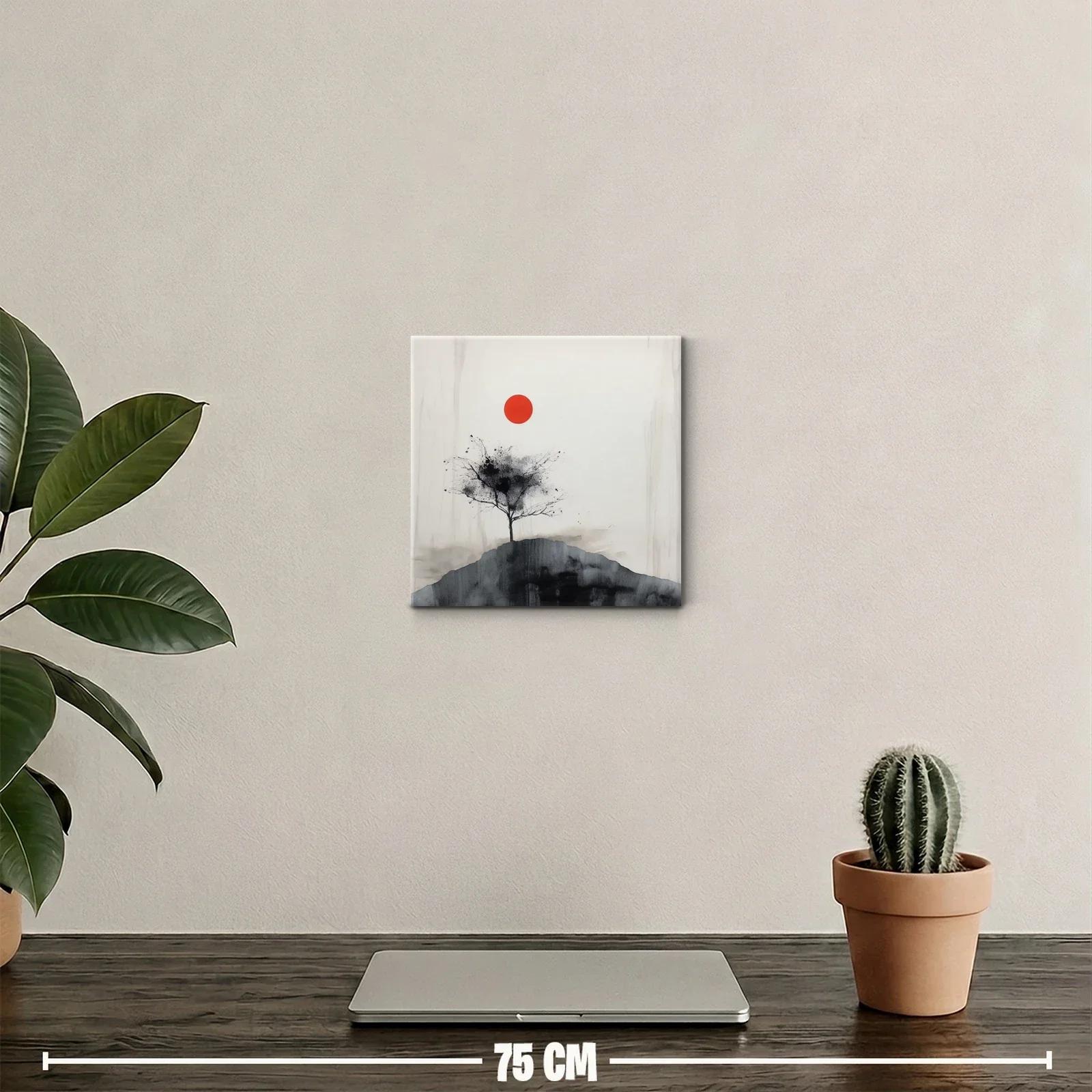 Árbol solitario sobre colina con sol rojo intenso — miniatura 2