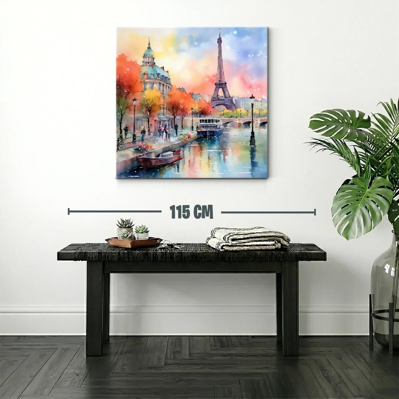 Paisaje urbano con la torre Eiffel y río al atardecer — miniatura 2