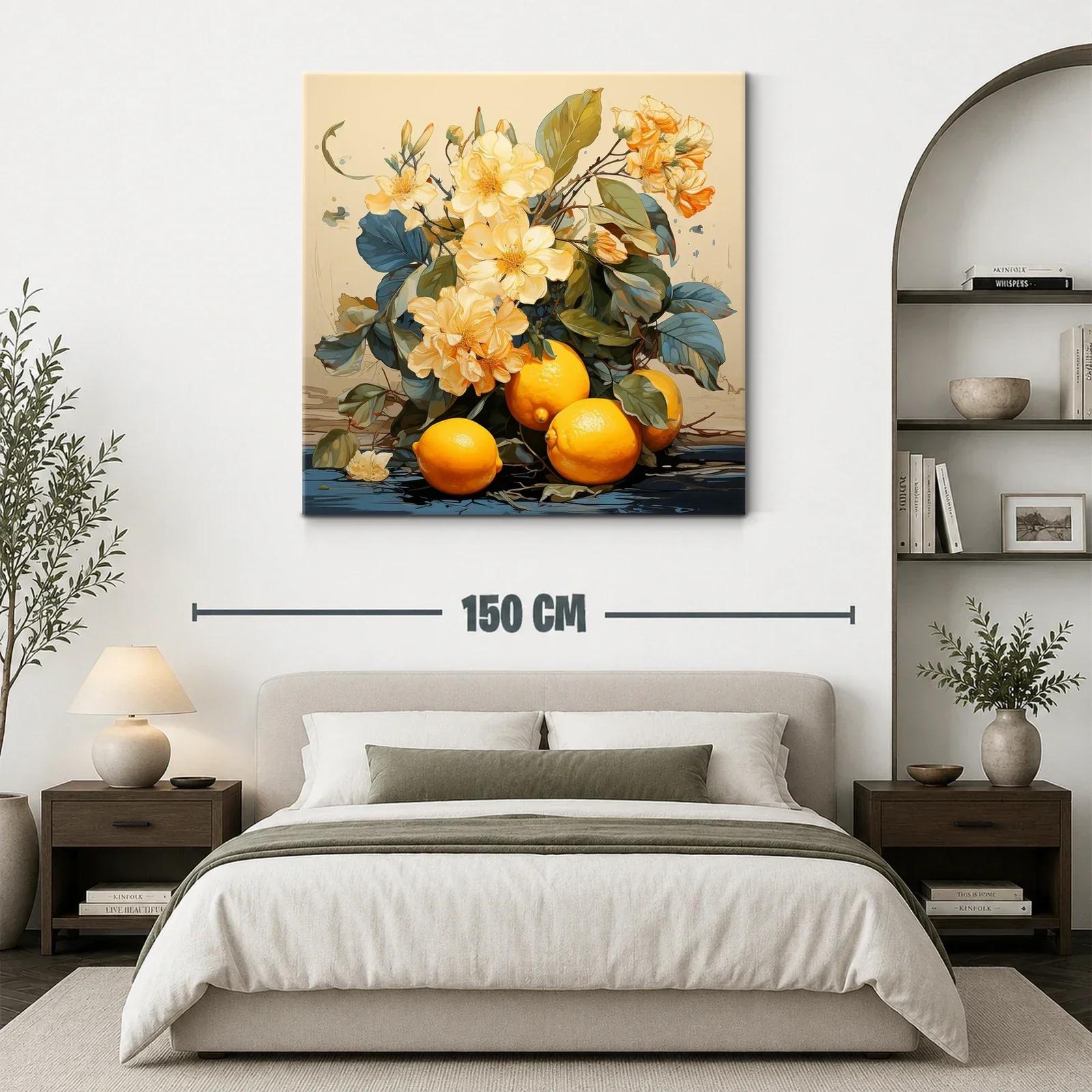 Bodegón con limones y flores en tonos cálidos y naturales — miniatura 3