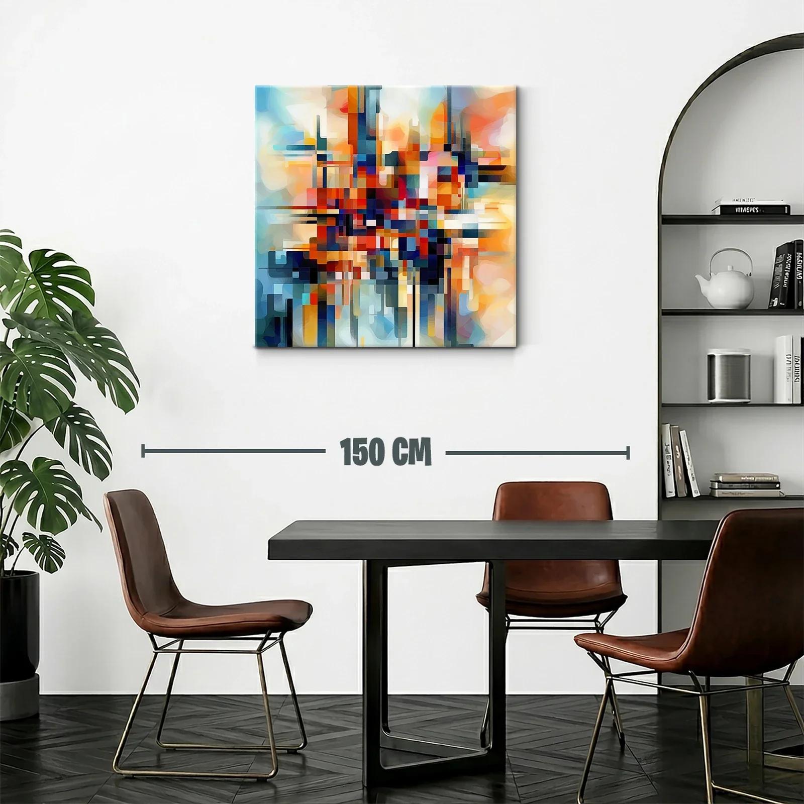 Cuadro abstracto geométrico en tonos vibrantes y cálidos — miniatura 2