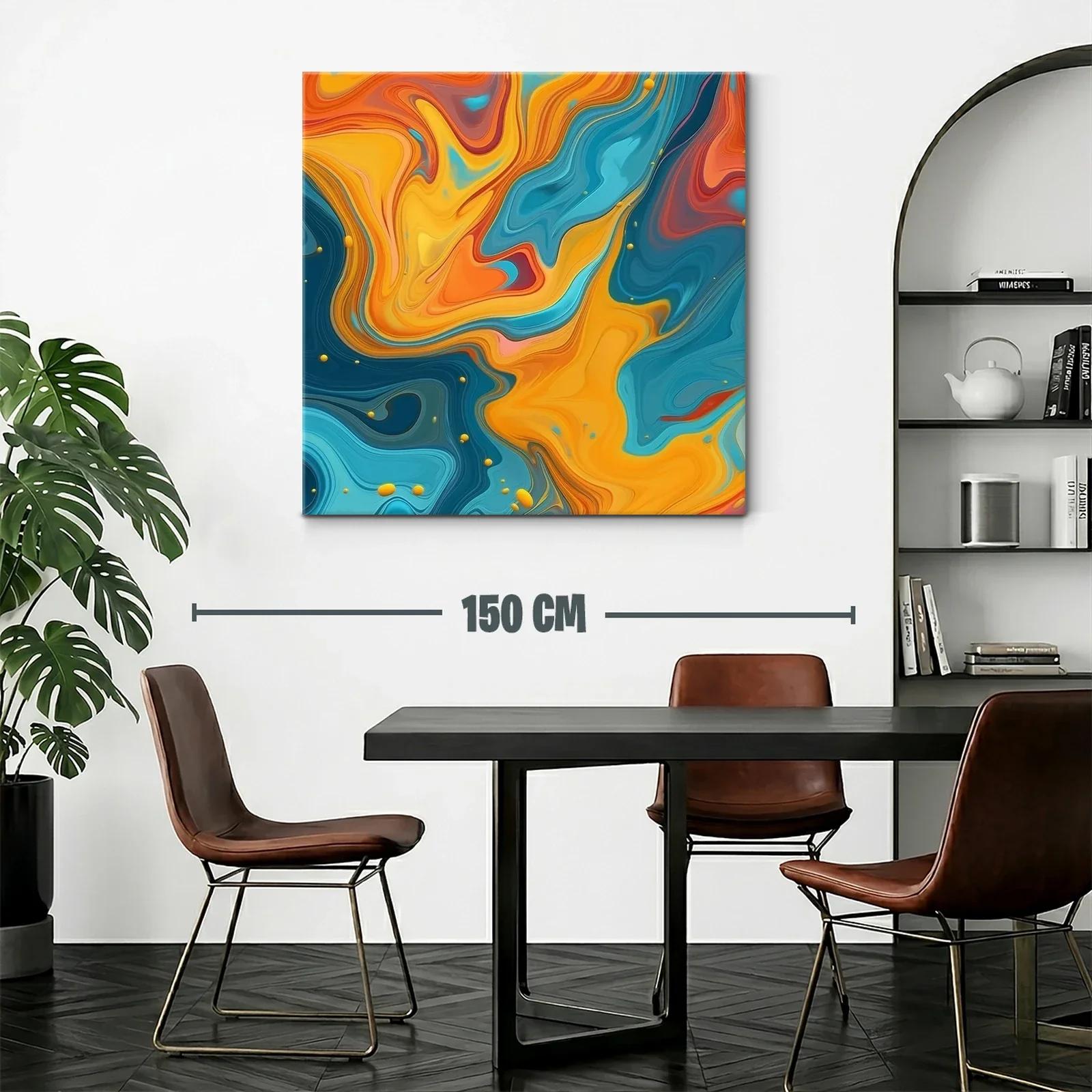 Cuadro abstracto vibrante con tonos anaranjados y azulados — miniatura 2