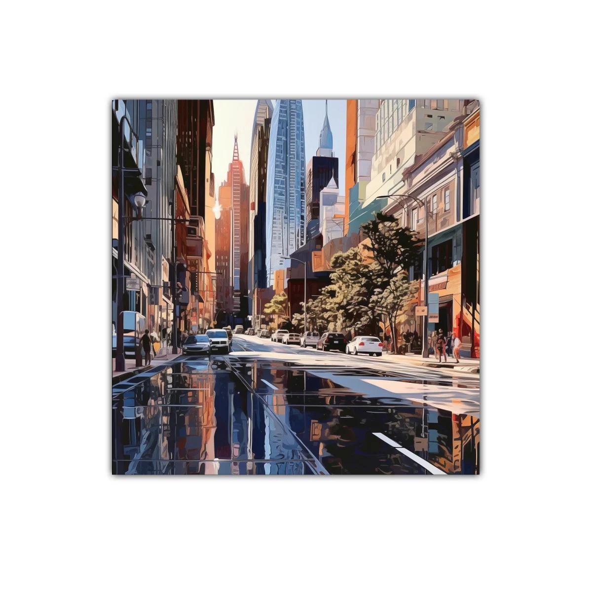 Paisaje urbano al atardecer con reflejos vibrantes — imagen principal