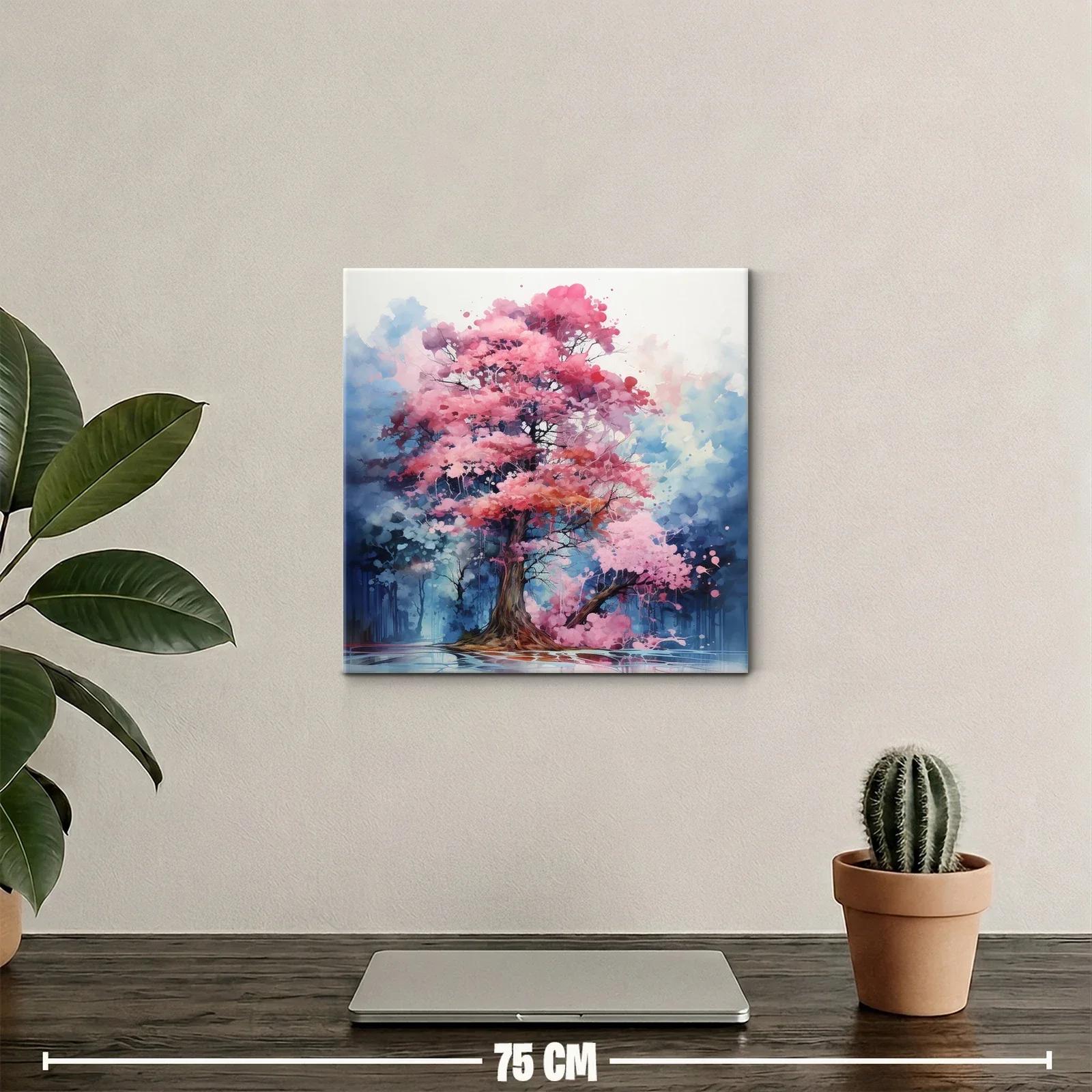Árbol con flores en tonos rosas y fondo azul etéreo — miniatura 2