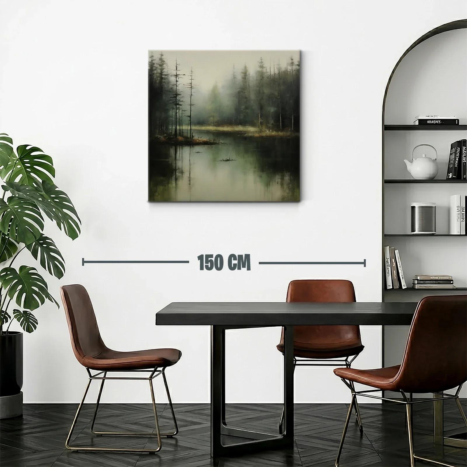 Paisaje brumoso de bosque junto al lago en tonos suaves — miniatura 2