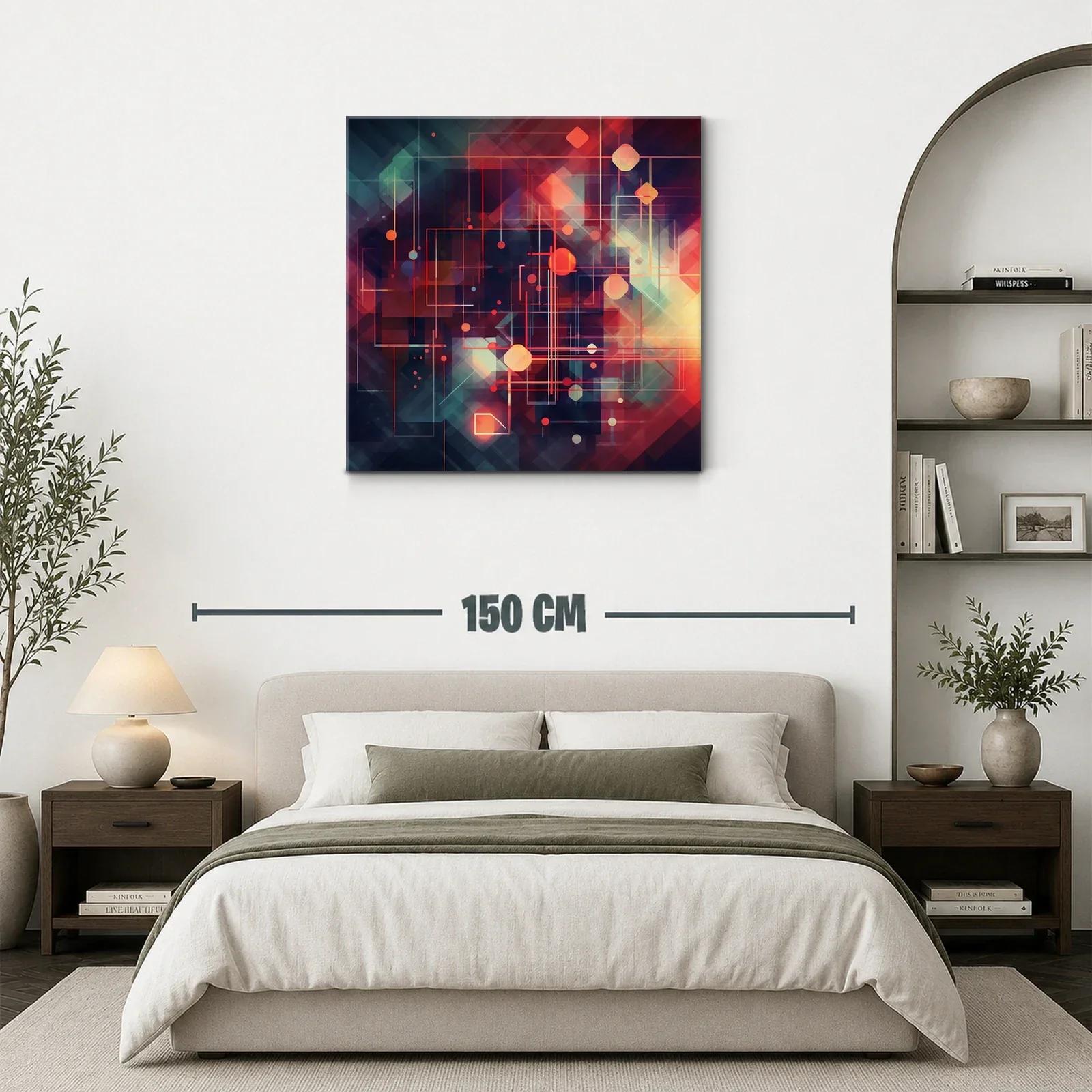 Cuadro abstracto con formas geométricas y luces vibrantes — miniatura 3