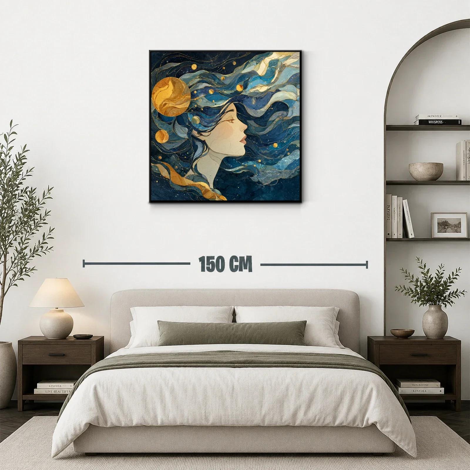 Retrato femenino con elementos cósmicos en azul y dorado — miniatura 3