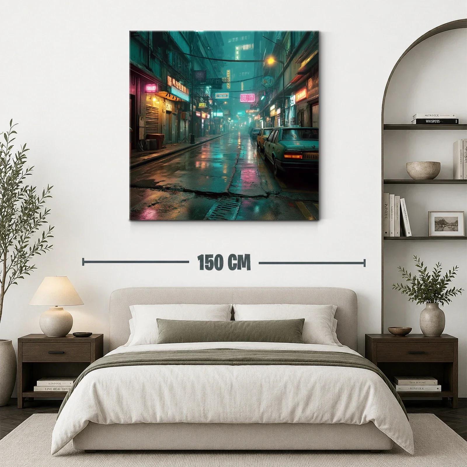Calle urbana nocturna con luces de neón vibrantes — miniatura 3