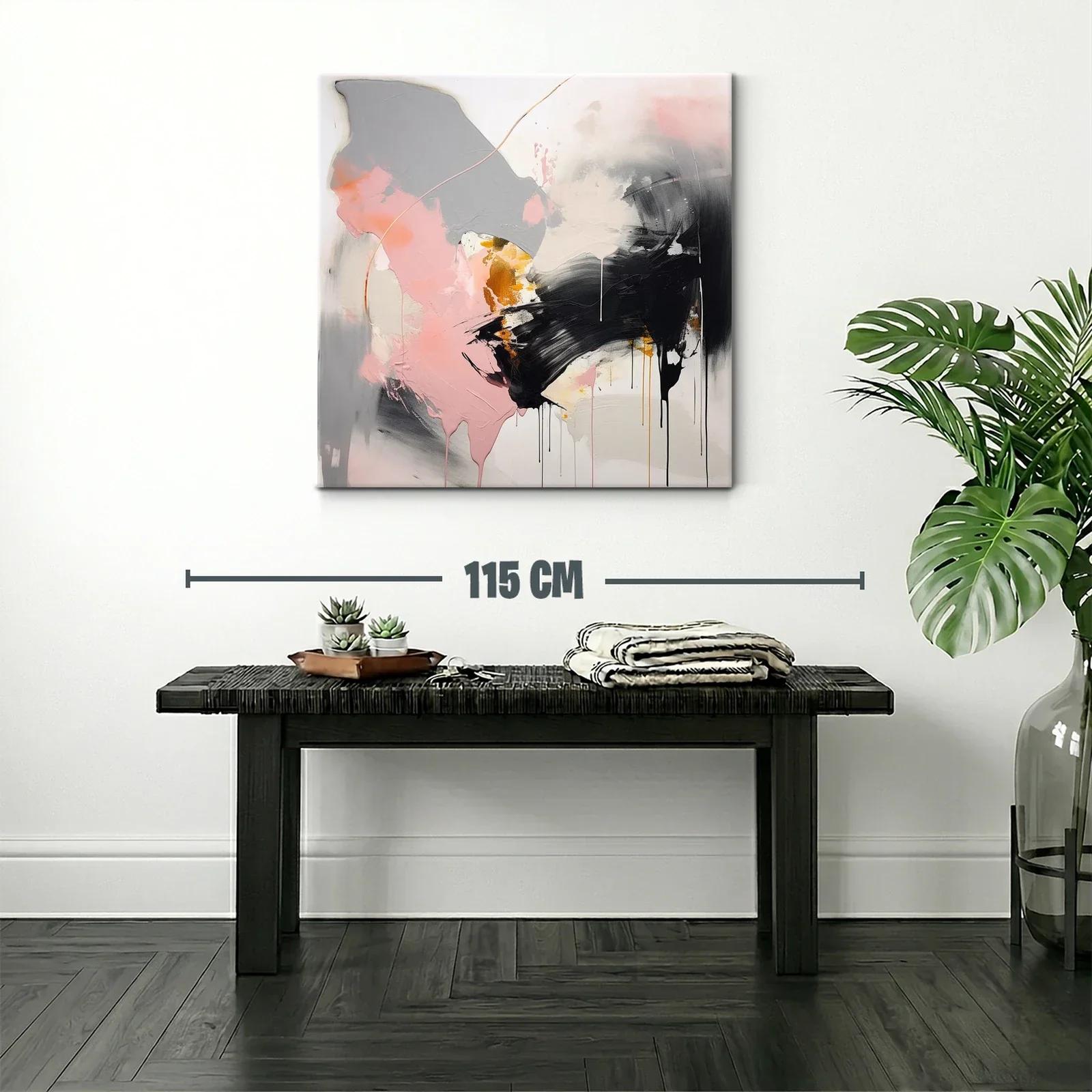Cuadro abstracto en tonos rosa gris negro y dorado — miniatura 2