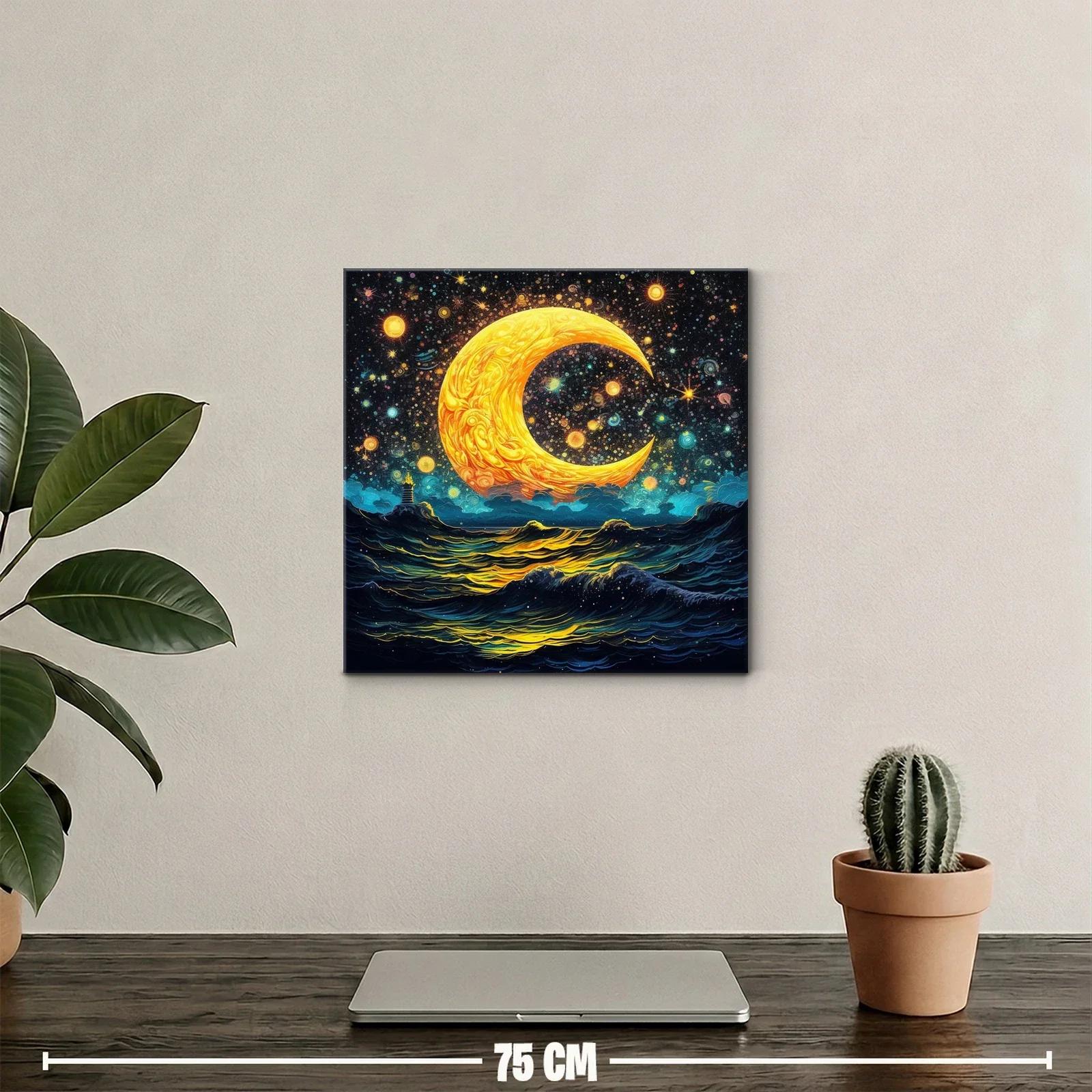 Luna dorada sobre océano estrellado en noche mágica — miniatura 2