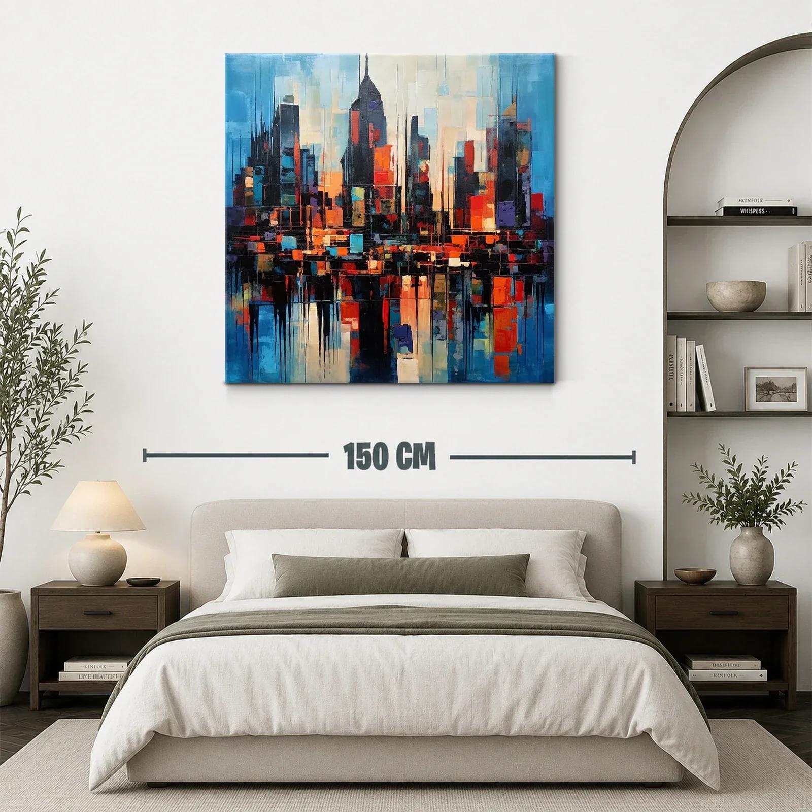 Ciudad abstracta con vibrantes tonos cálidos y fríos al atardecer — miniatura 3