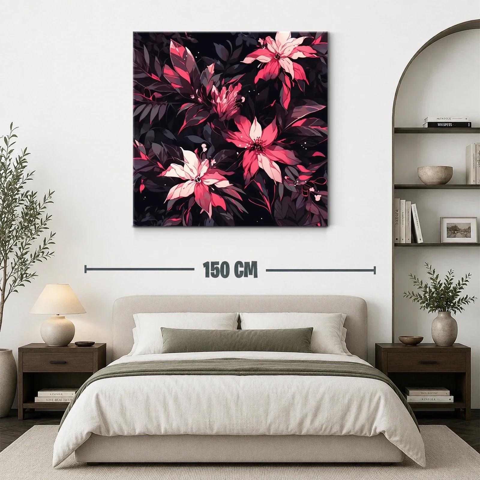 Cuadro floral con tonos vibrantes y fondo oscuro — miniatura 3
