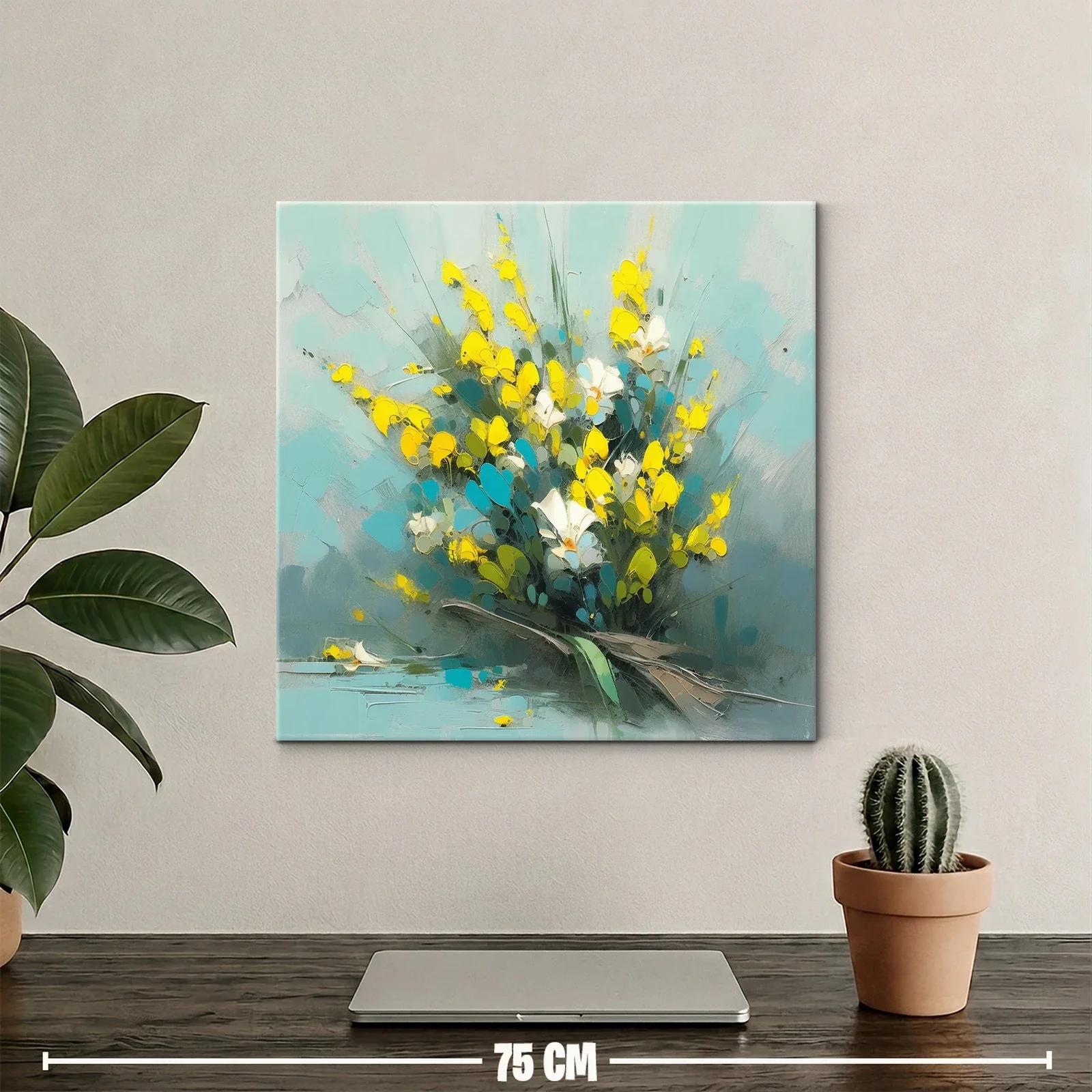 Ramo vibrante con flores amarillas y blanco sobre fondo azul — miniatura 2