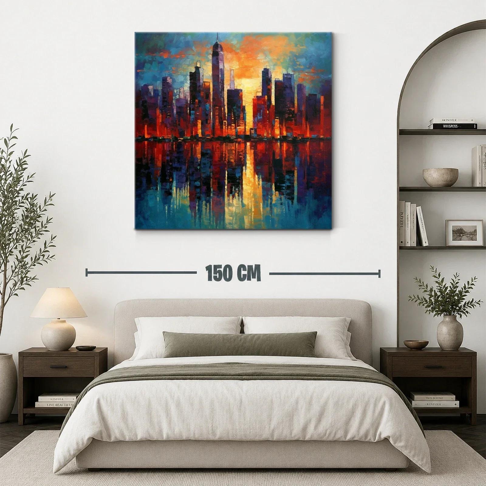 Atardecer vibrante sobre skyline urbano con reflejos dorados — miniatura 3