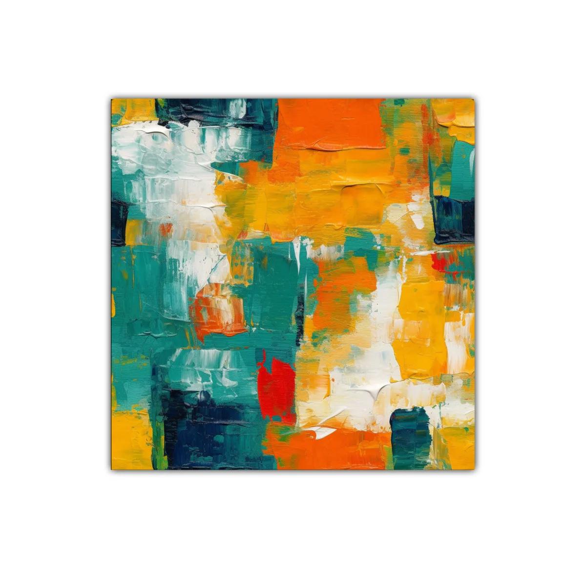 Cuadro Abstracto en Tonos Naranja Azul y Amarillo