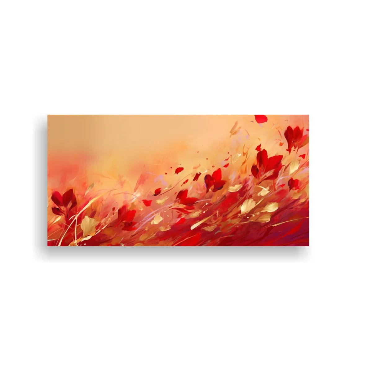 Cuadro de flores rojas y pétalos en trazos fluidos