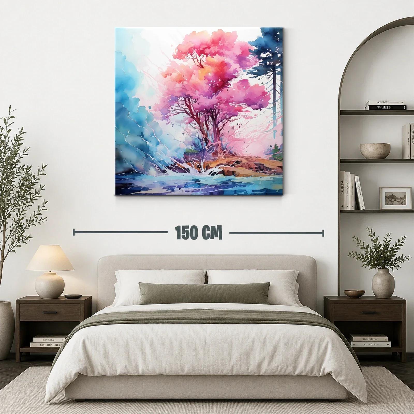 Árbol con vibrantes tonos rosas y azules en paisaje sereno — miniatura 3