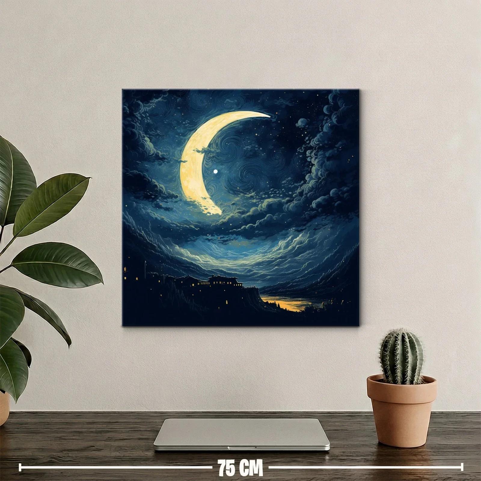 Noche mágica con luna creciente y paisaje nocturno — miniatura 2