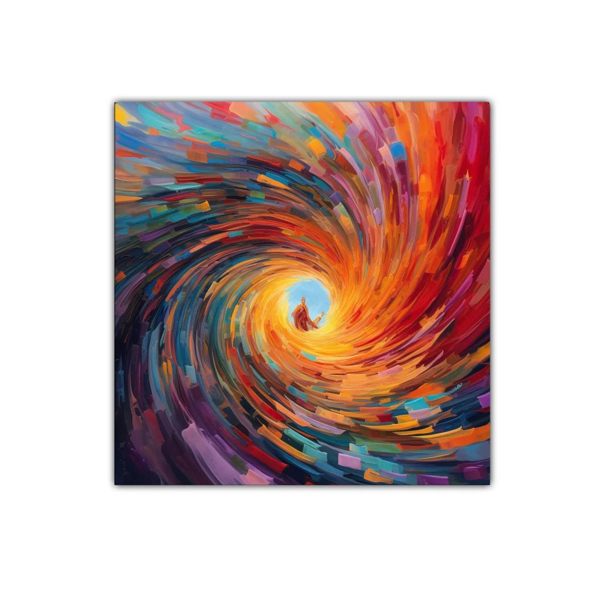 Vórtice de colores intensos con figura central luminosa