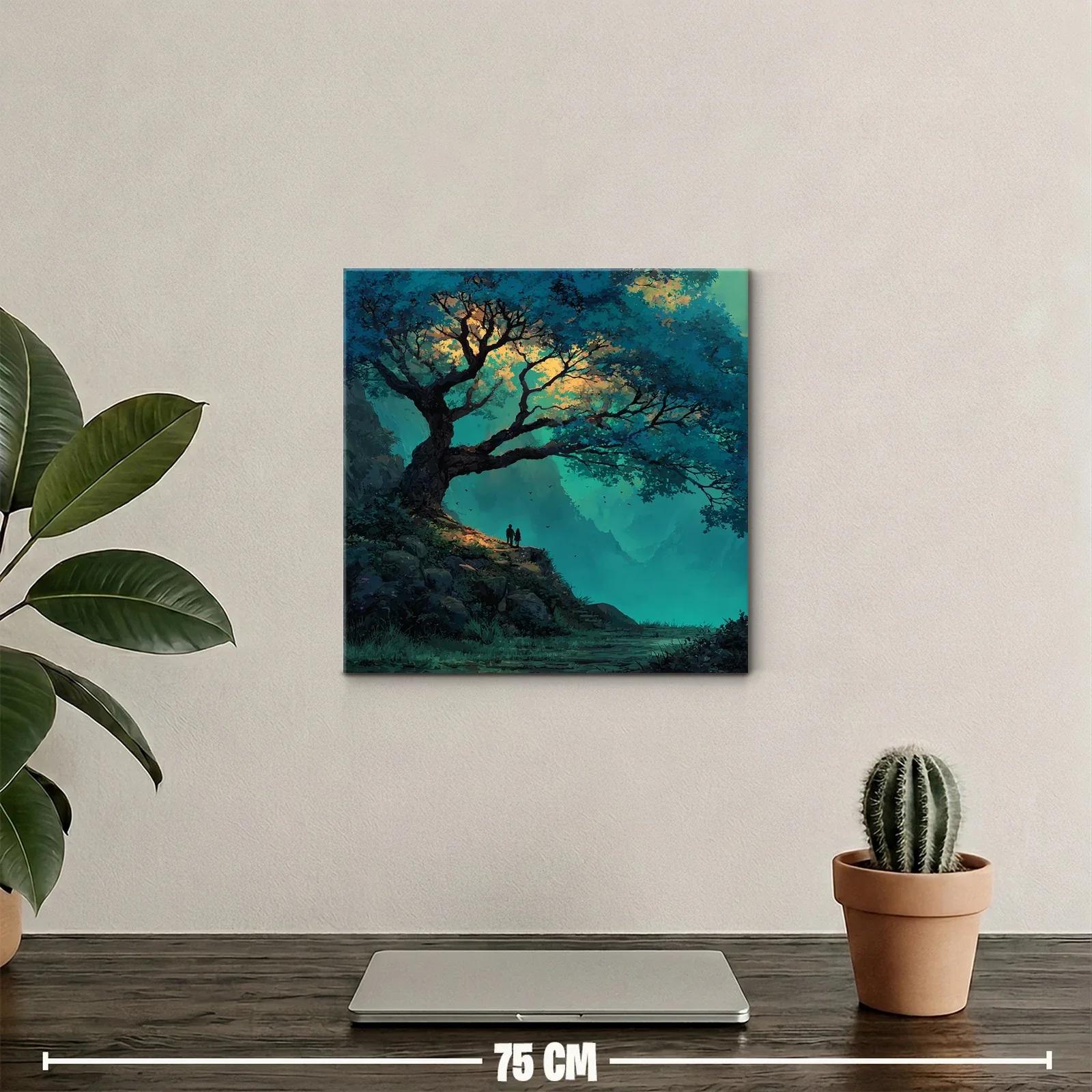 Paisaje encantado con árbol y pareja al atardecer — miniatura 2