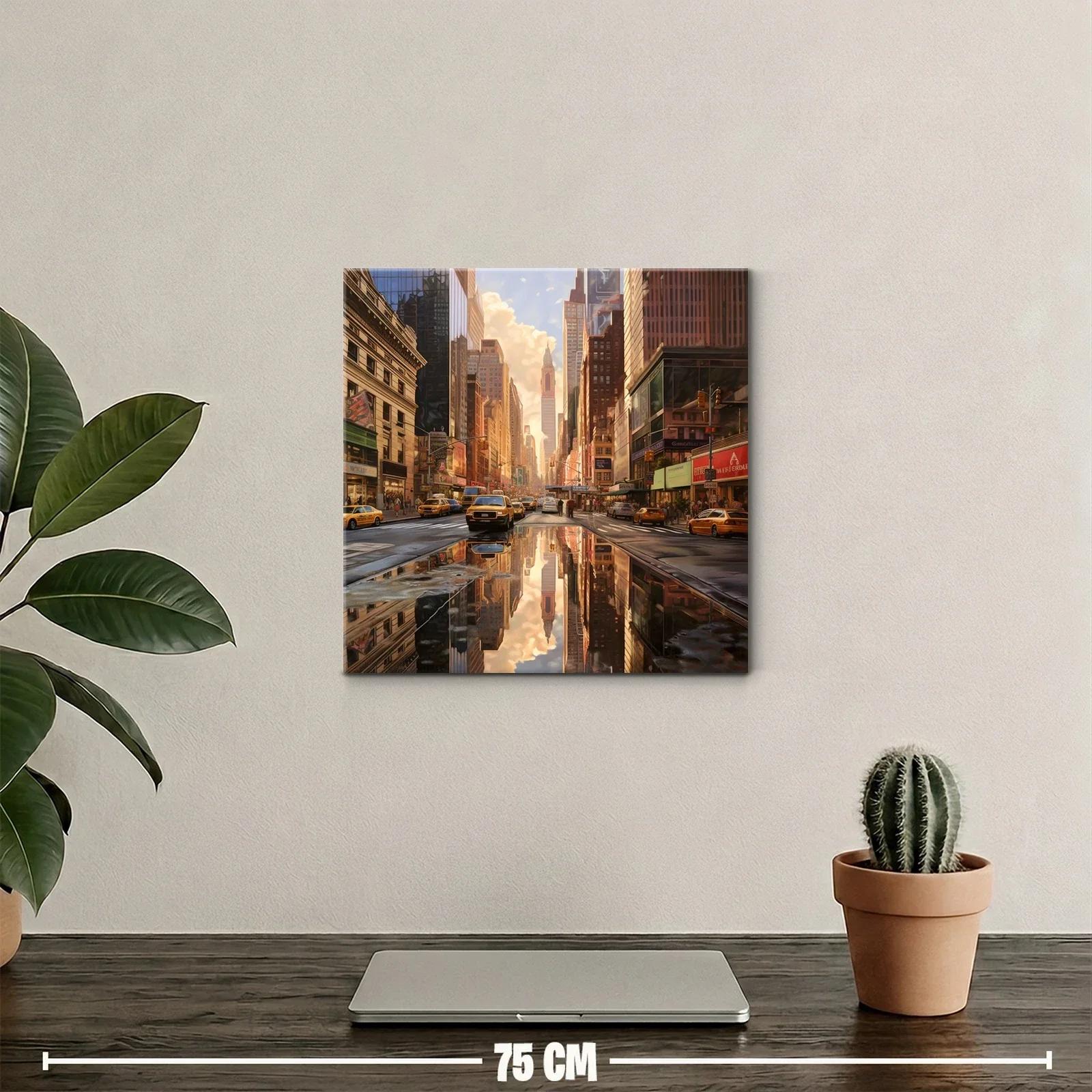 Calle urbana vibrante al atardecer con reflejos dorados — miniatura 2