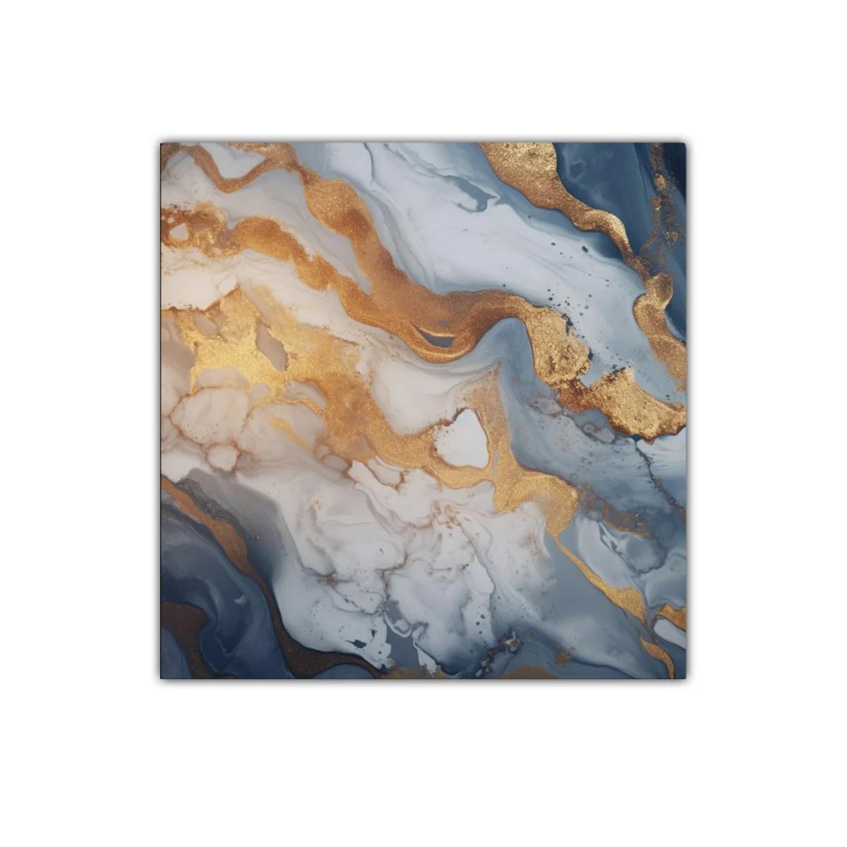 Cuadro abstracto con tonos dorados y azul grisáceo