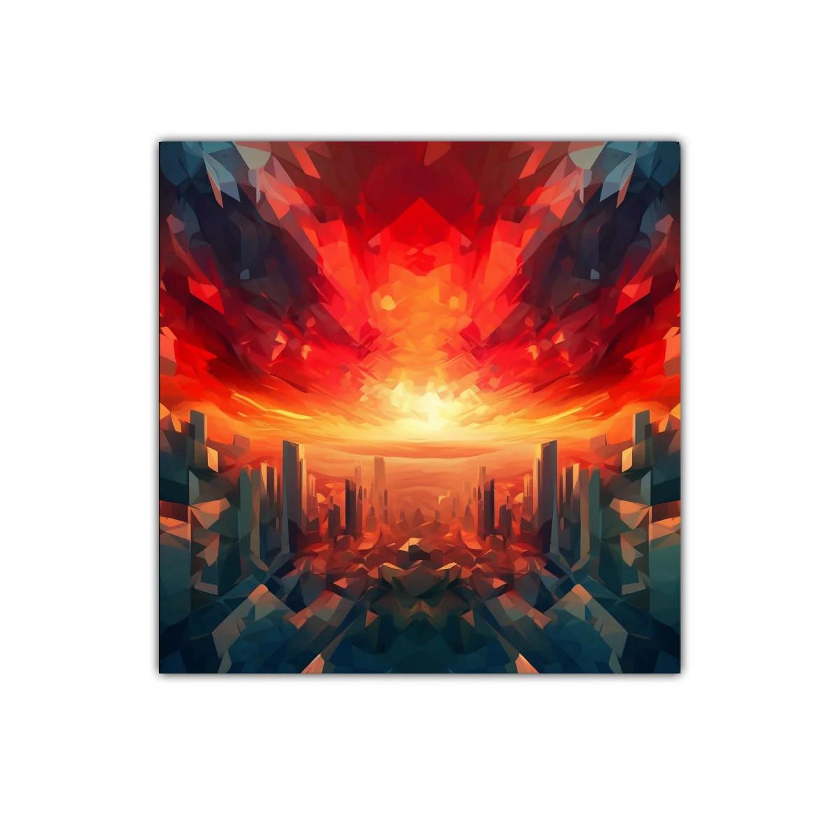 Atardecer vibrante sobre ciudad futurista en tonos cálidos