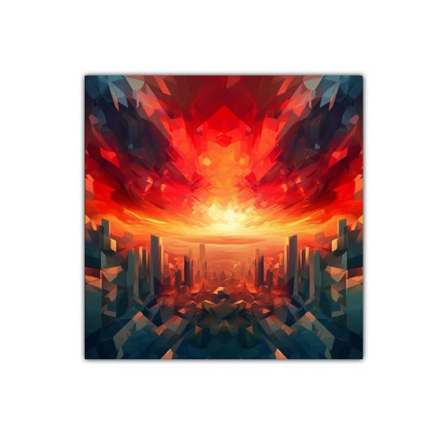 Atardecer vibrante sobre ciudad futurista en tonos cálidos