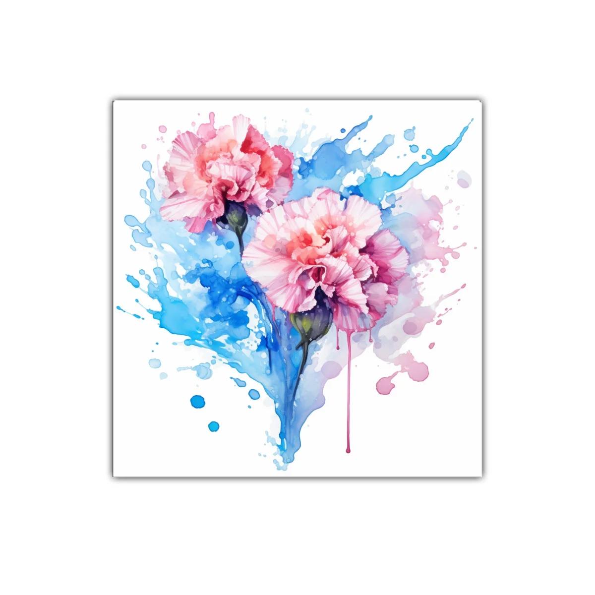 Flores rosas con fondo acuarela en tonos azules vibrantes — imagen principal