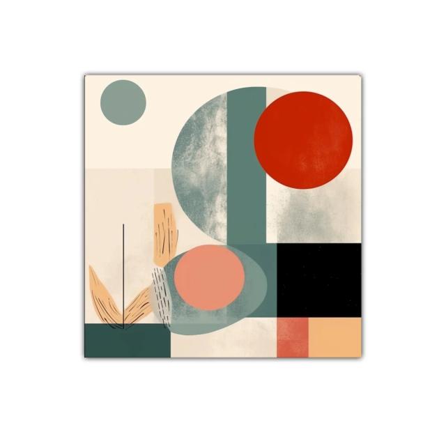 Composición abstracta con formas geométricas y tonos cálidos