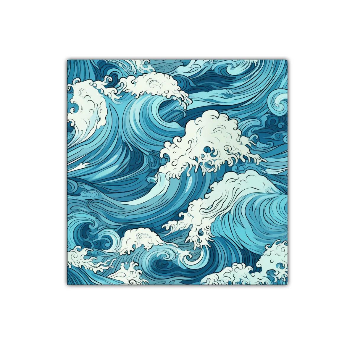 Impresionante obra con olas azules y espuma marina