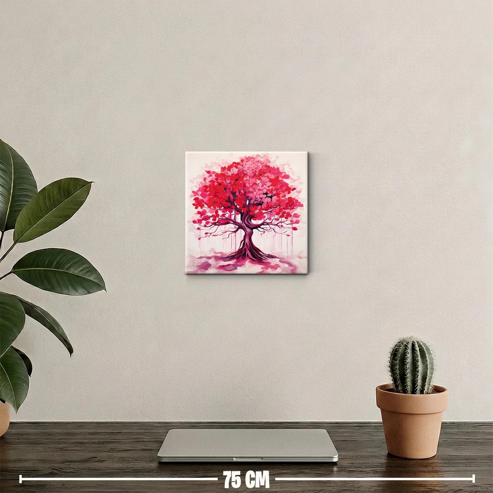 Cuadro moderno árbol con follaje en tonos rojos y rosa — miniatura 2