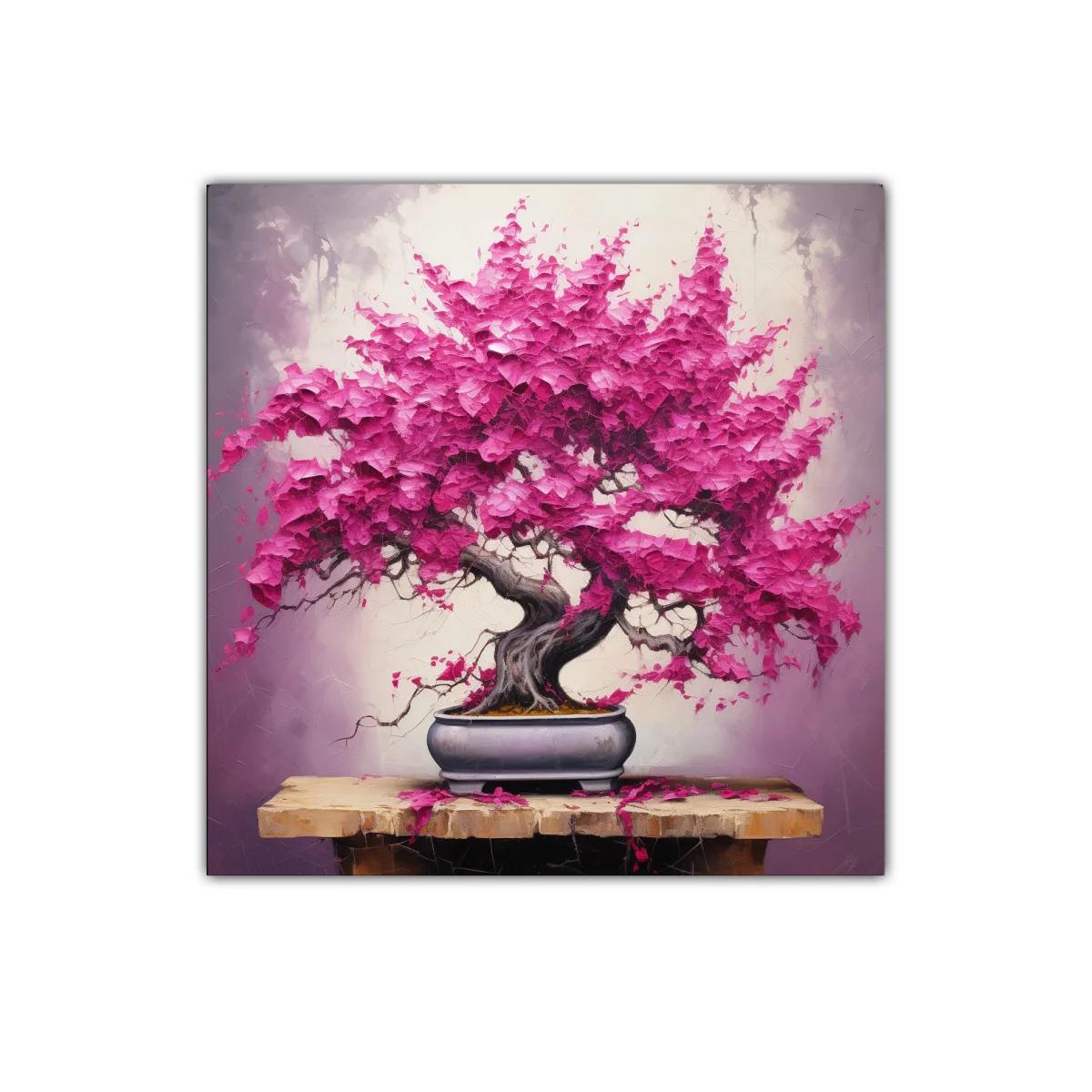 Cuadro decorativo con bonsái de hojas fucsias vibrantes — imagen principal