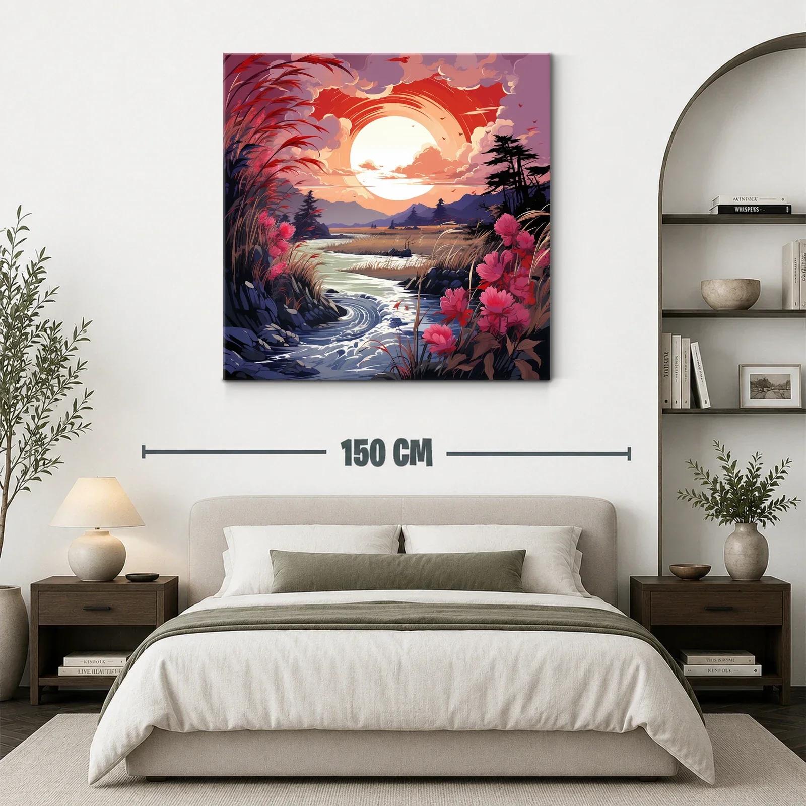 Paisaje natural al atardecer con flores y río serpenteante — miniatura 3