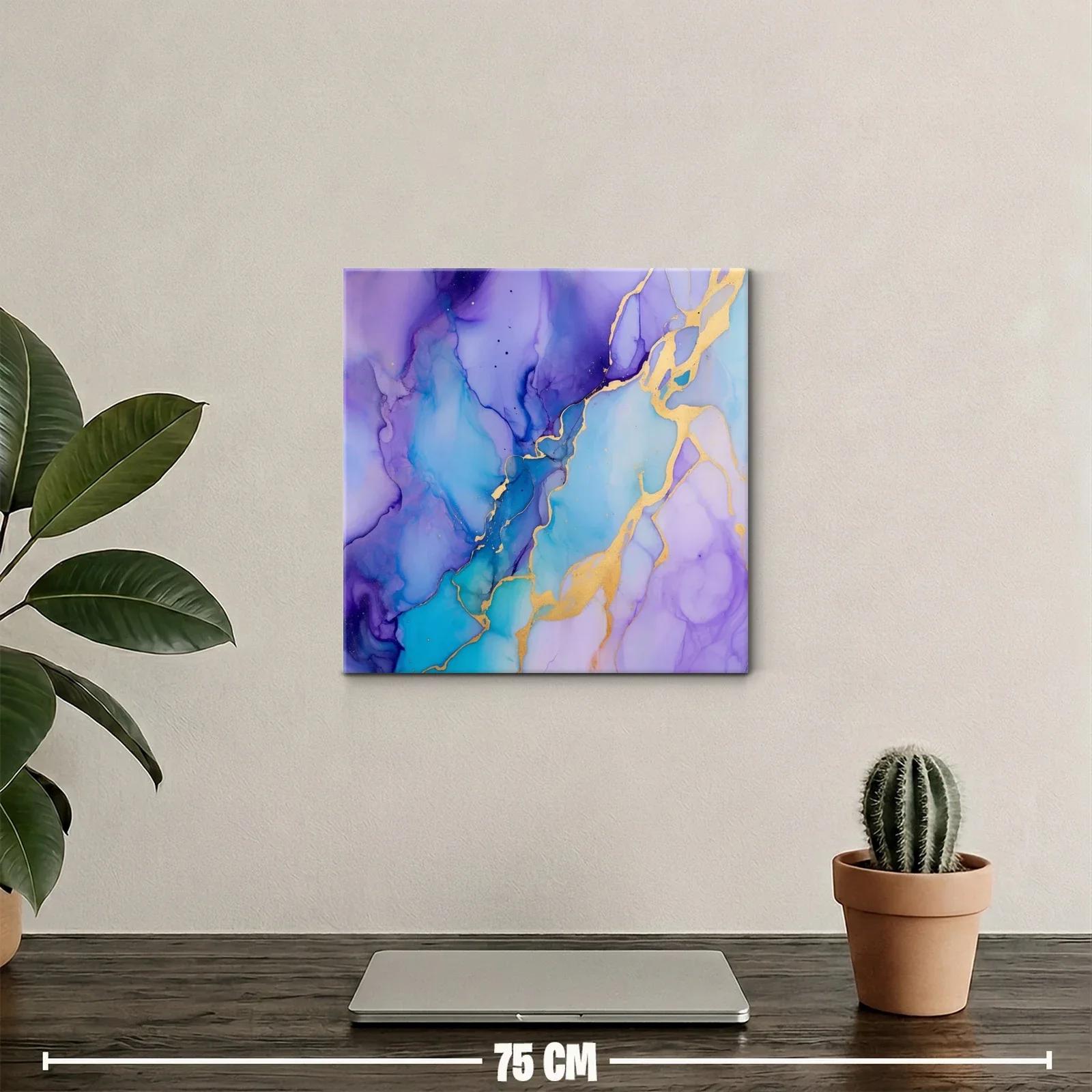 Cuadro abstracto con tonos azules y violetas y toques dorados — miniatura 2