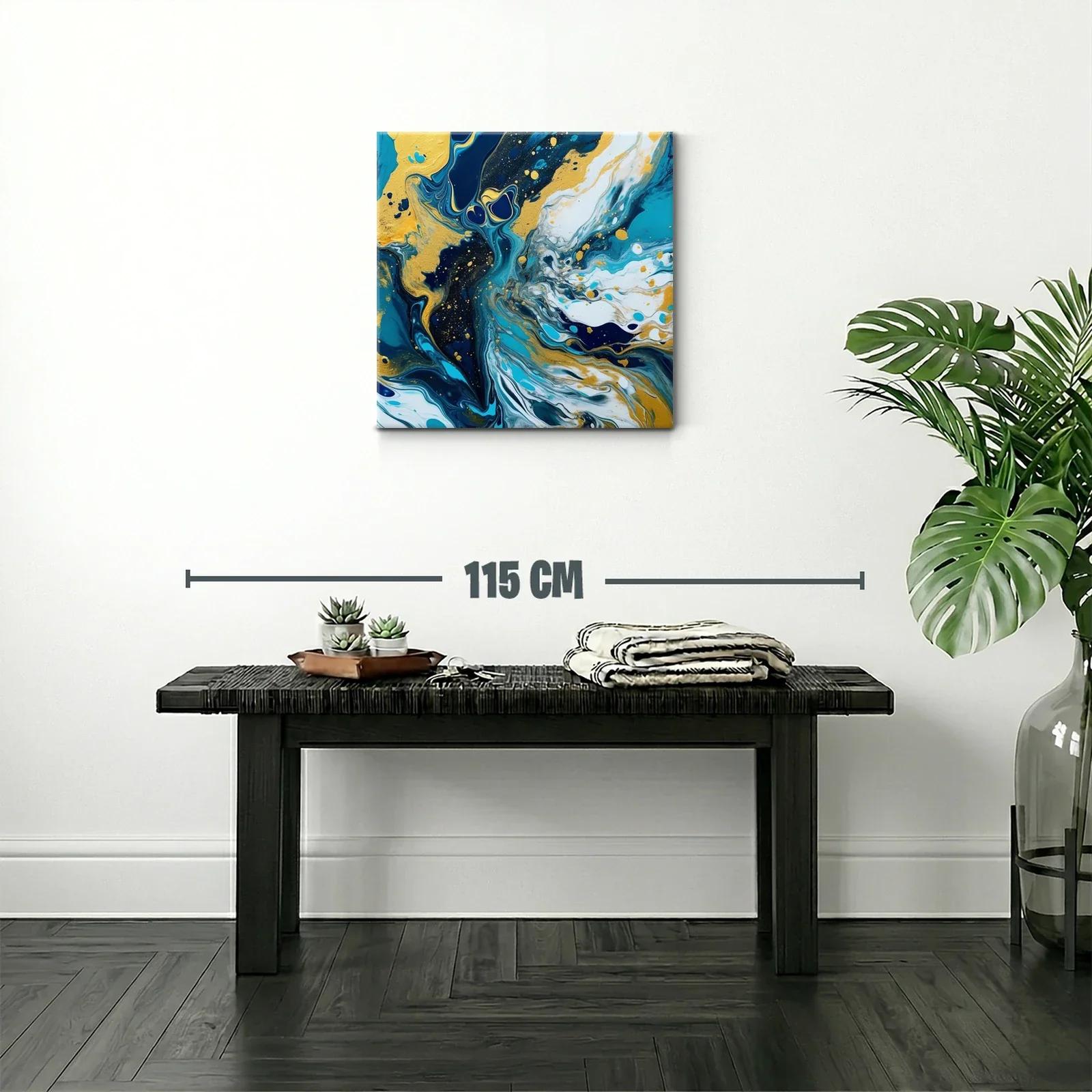 Cuadro abstracto con tonos dorados y azul profundo — miniatura 2