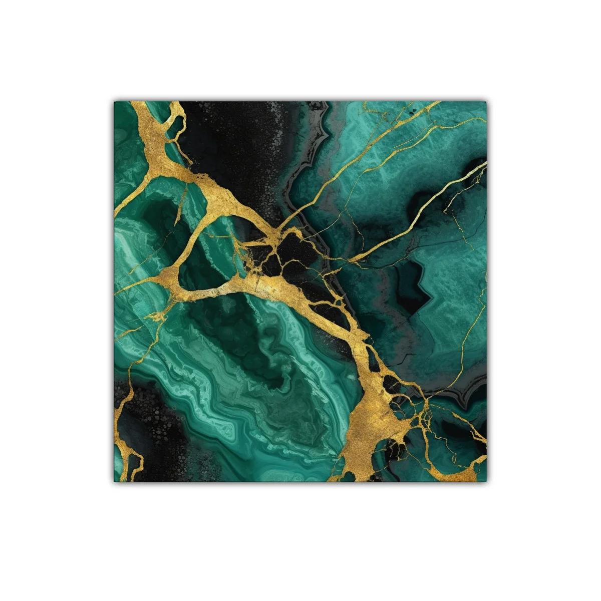 Cuadro abstracto en tonos verdes y dorados con diseño armonioso — miniatura 1