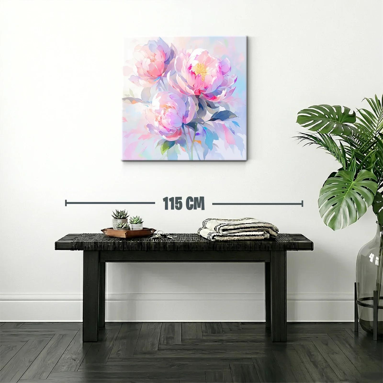 Cuadro floral con peonías en tonos pastel y suaves luces — miniatura 2