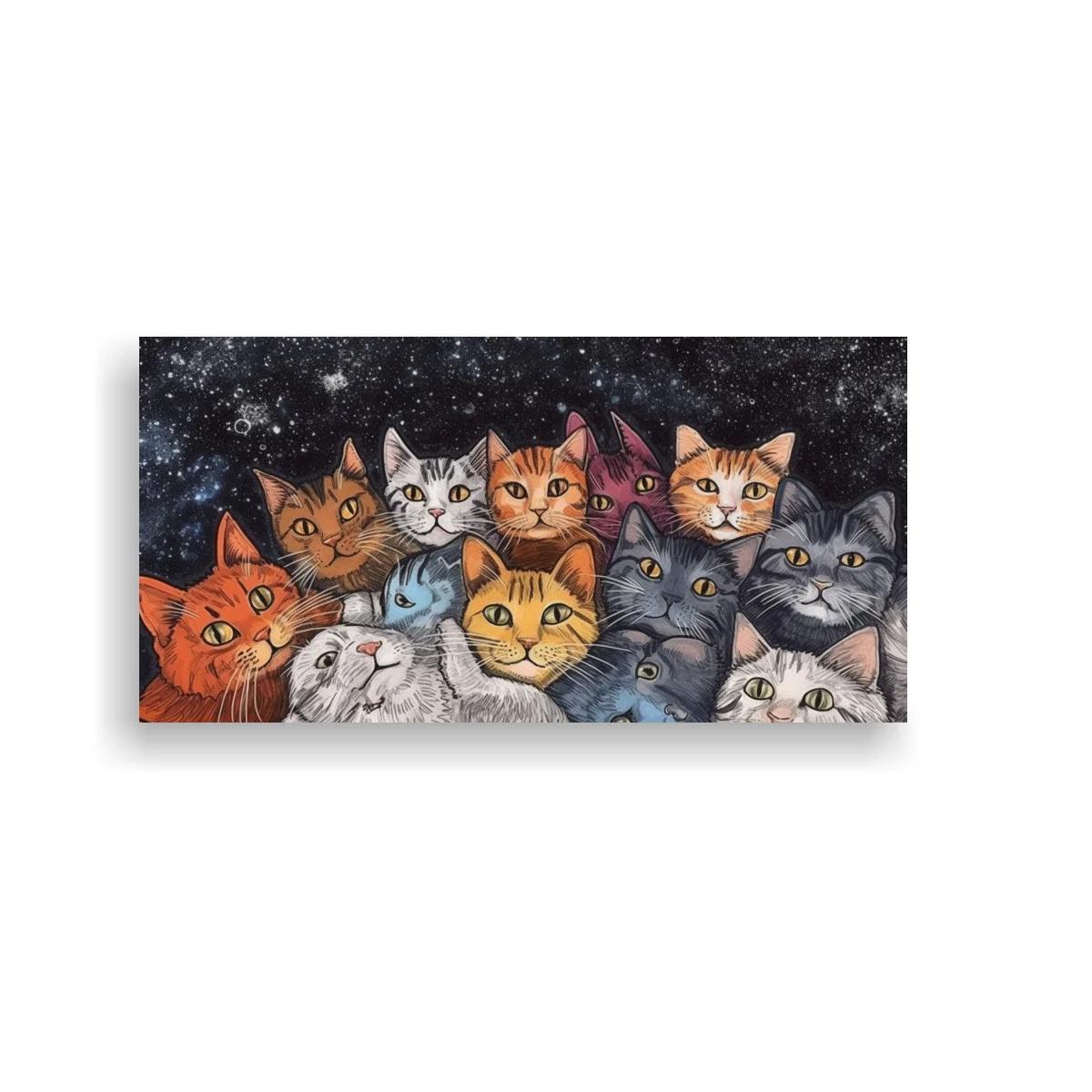 Cuadro grupo de gatos con fondo estrellado