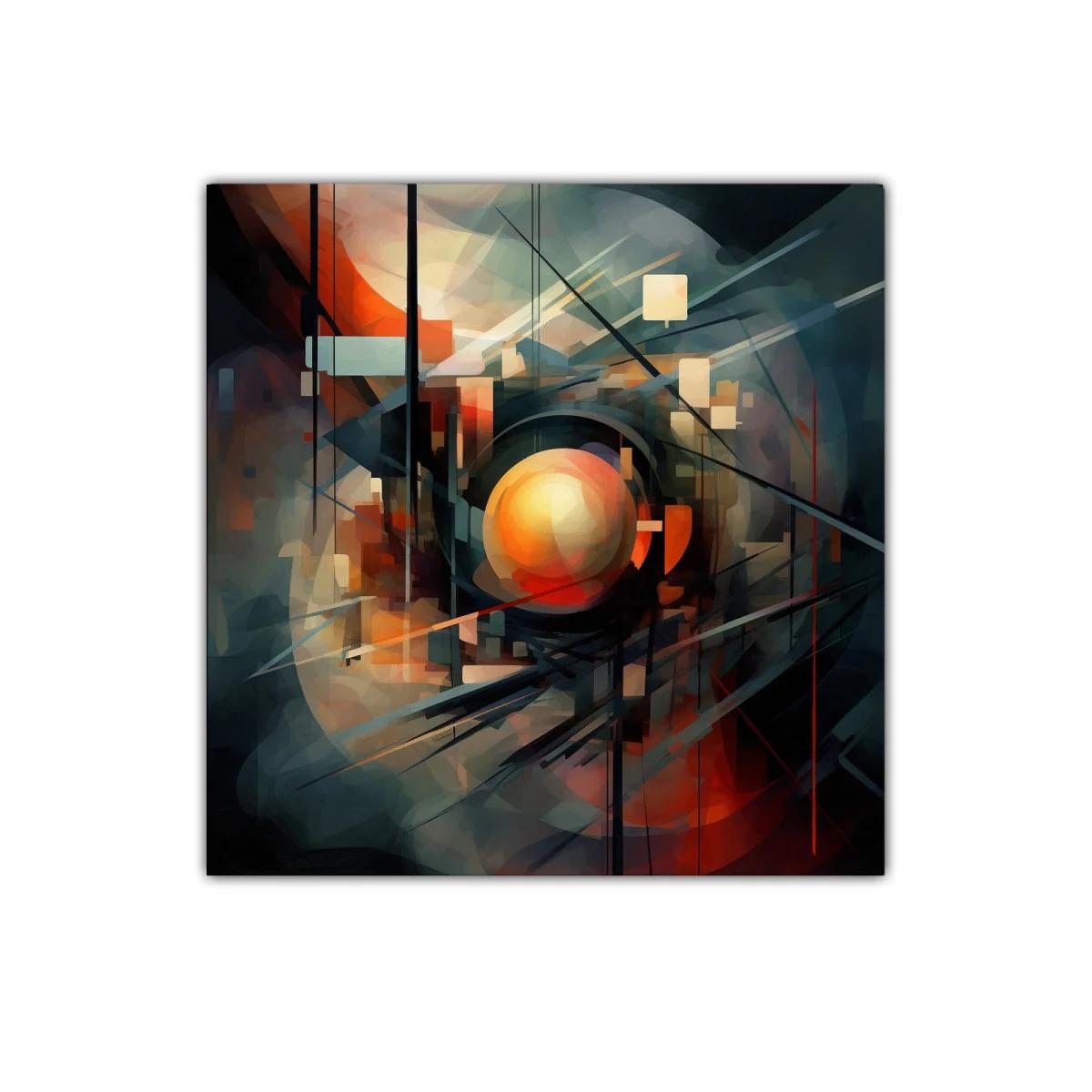 Composición abstracta con esfera central en tonos cálidos